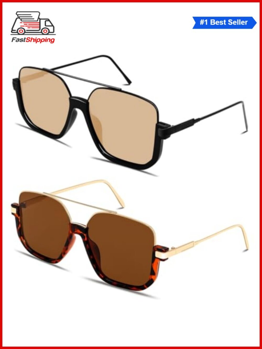 ✨ GUVIVI Square Oversized Aviator Sunglasses Women Men 70s Semi-Frame Retro